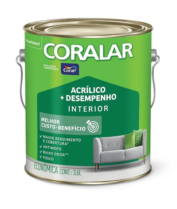 Tinta Acrílica Econômica Mais Desempenho- Interior 3,6 Litros Coralar Coral