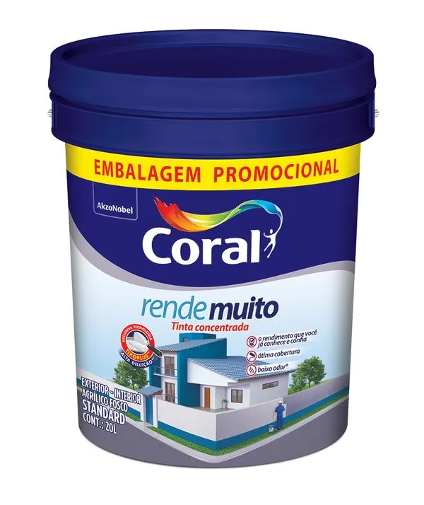 Tinta Acrílica Standard Concentrada Acabamento Fosco Rende Muito Branco Interior E Exterior 20l Coral