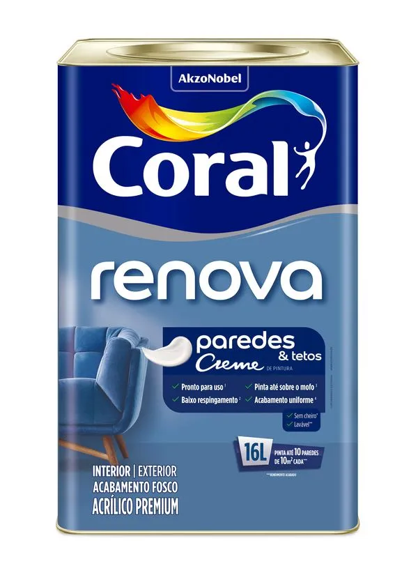 Tinta Acrílico Premium Renova Paredes E Tetos Acabamento Fosco Cor Algodão Egípicio Interior E Exterior 16 Litros Coral